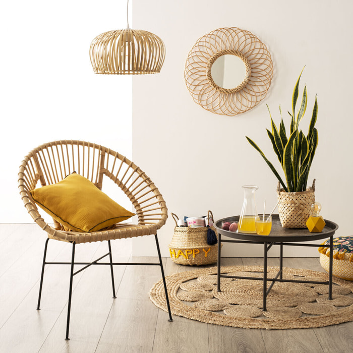 Fauteuil "Keko" en métal & rotin