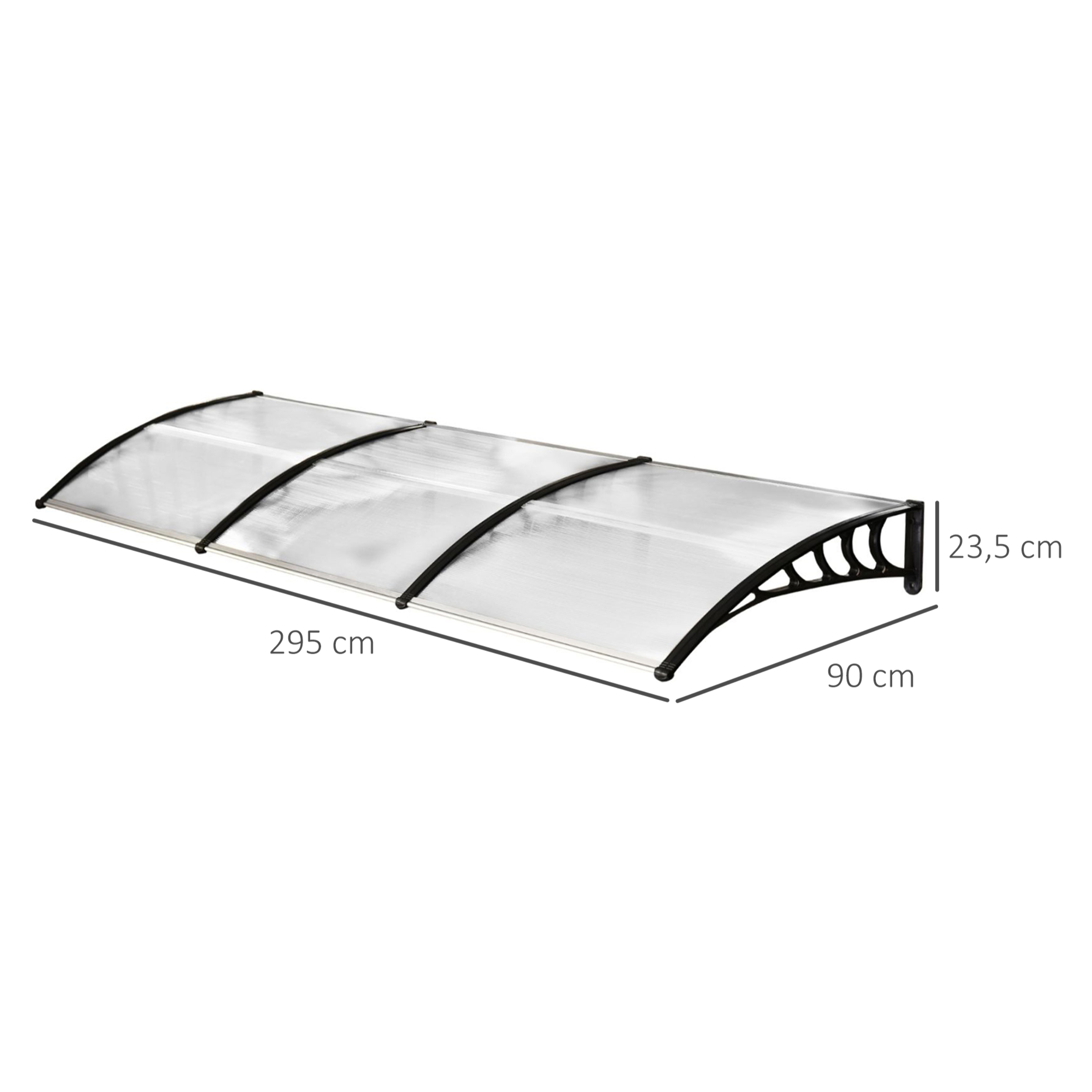 Tejadillo de Protección contra Sol y Lluvia para Puertas Ventanas Marquesina de Techo Diseño Moderno Aleación de Aluminio Duradero 90x295x23,5 cm Transparente