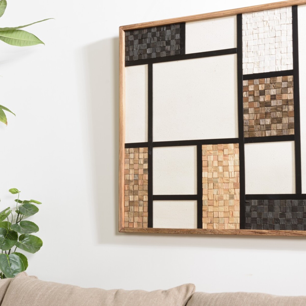 SANDY - Décoration murale 82x82cm mosaïque tricolore bois Pin recyclé