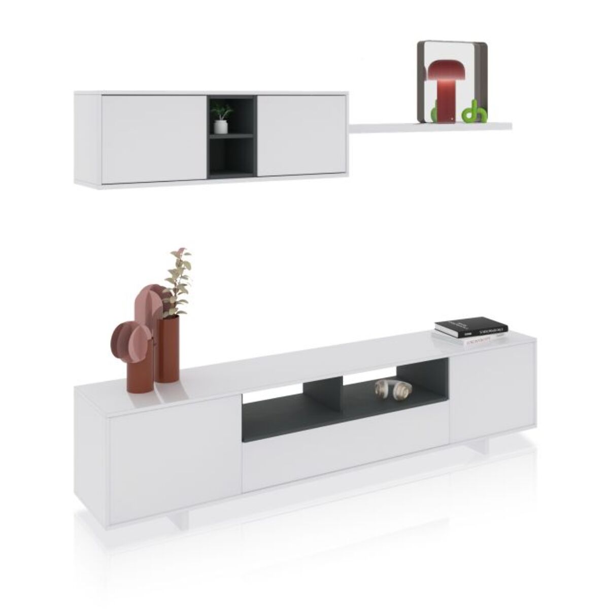 Salón Kenzo Blanco Brillo - Gris Antracita