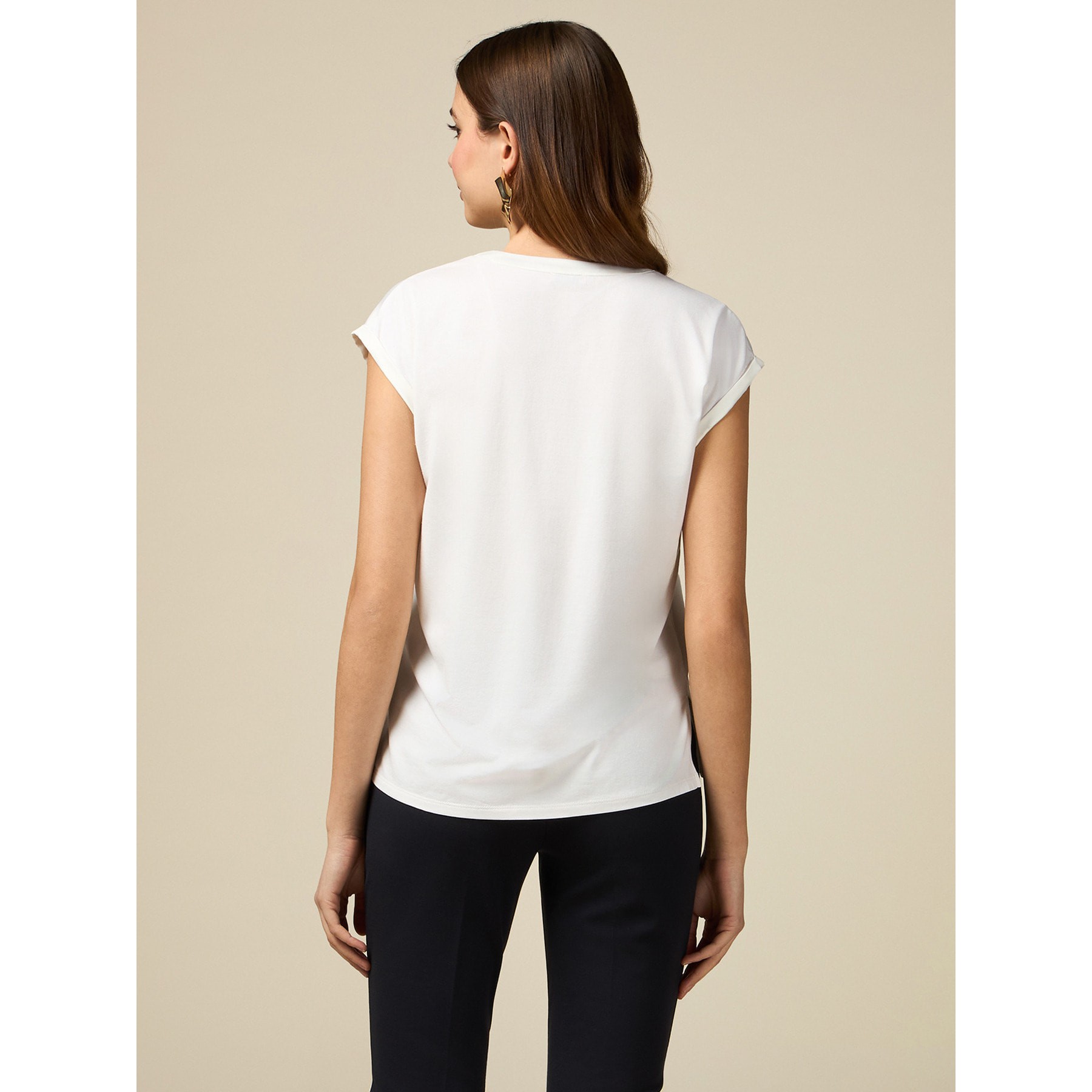 Oltre - T-shirt bimaterica con scollo a V - Bianco