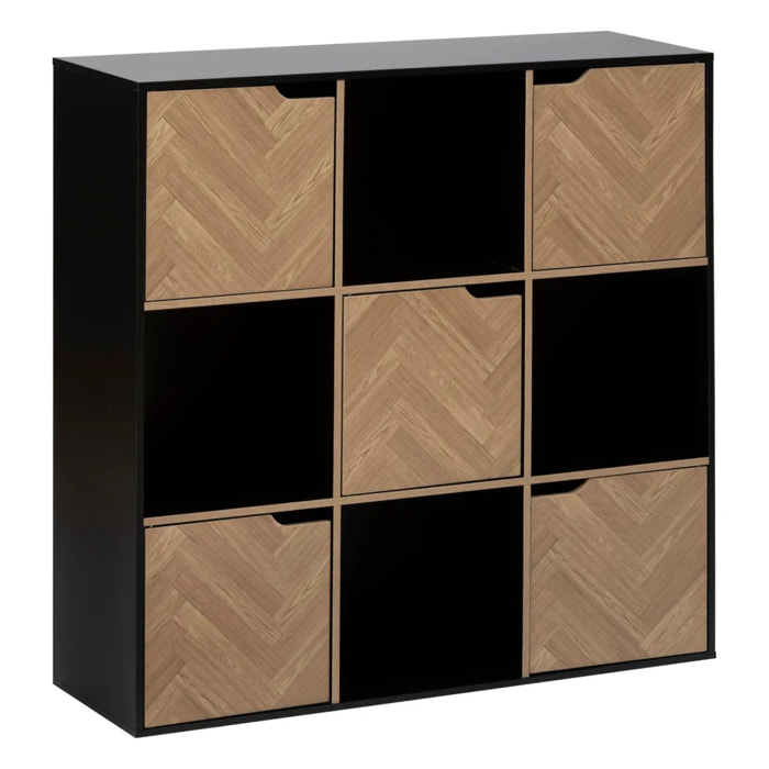 Étagère "Mix'n'door" 9 cases effet bois et noir 100,5x32cm
