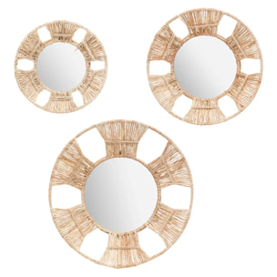 Set de 3 miroirs "Laura" - métal et jute - doré