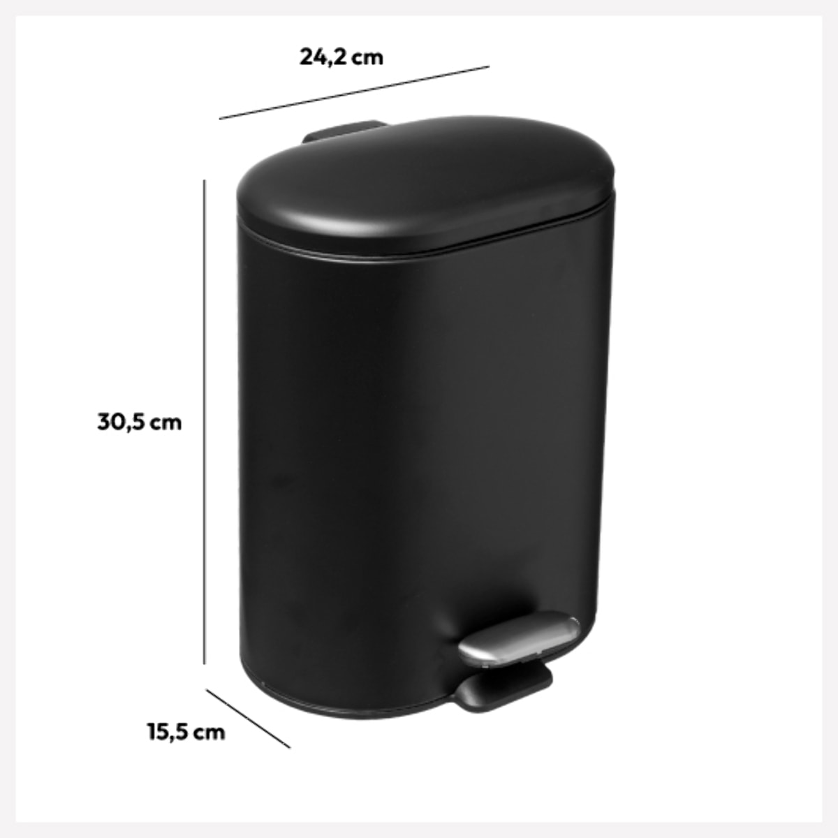 Poubelle Soft close métal 6L Noir Siliflex