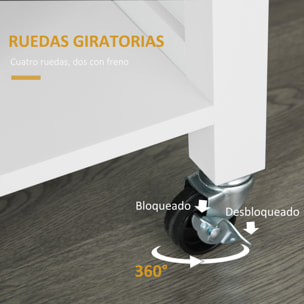 Isla de Cocina con Ruedas Mueble Auxiliar de Cocina con 1 Cajón 2 Puertas 3 Estantes Abiertos y Barra Lateral para Comedor 107,5x48x89 cm Blanco