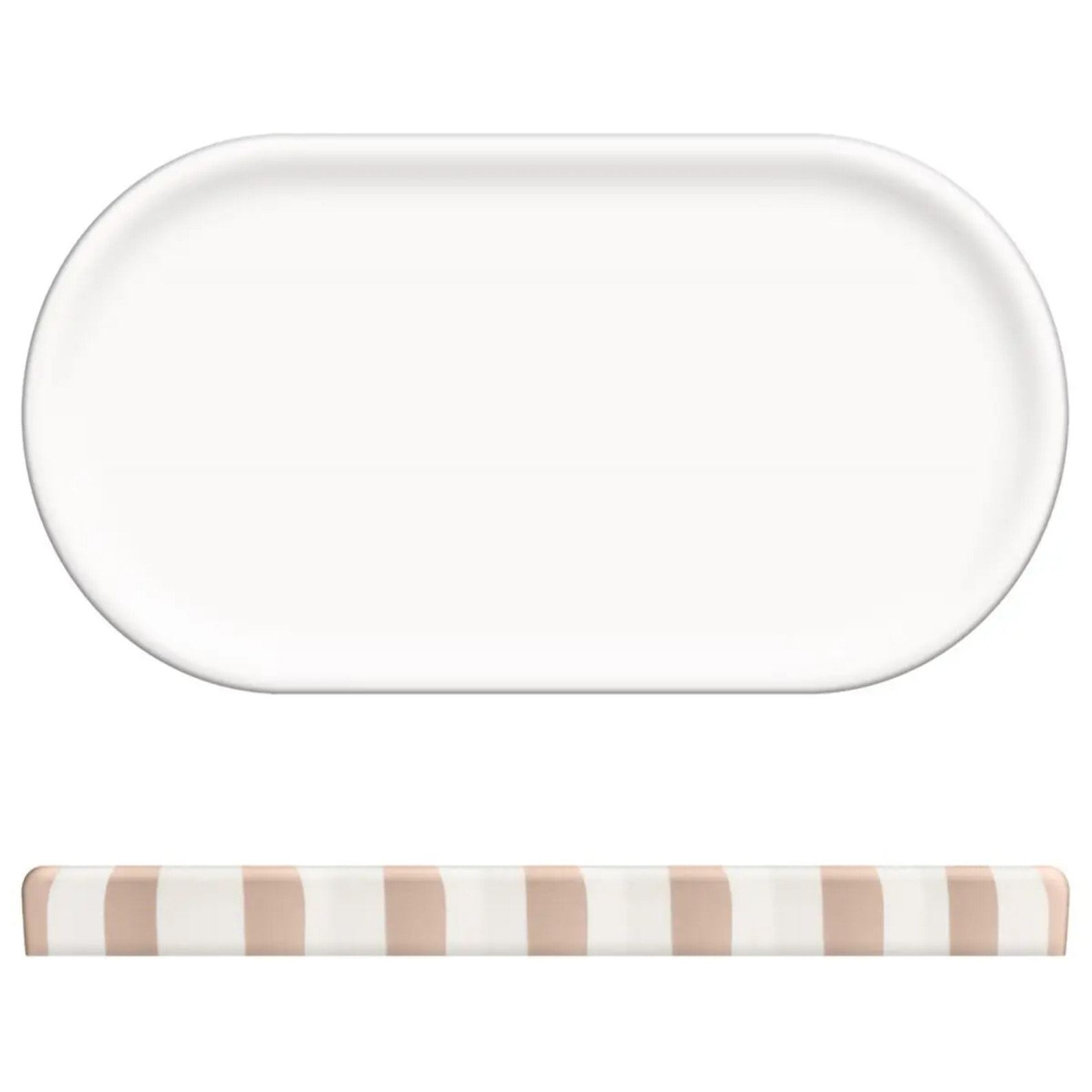 Plateau Strio 24cm rayures rose blé en grès