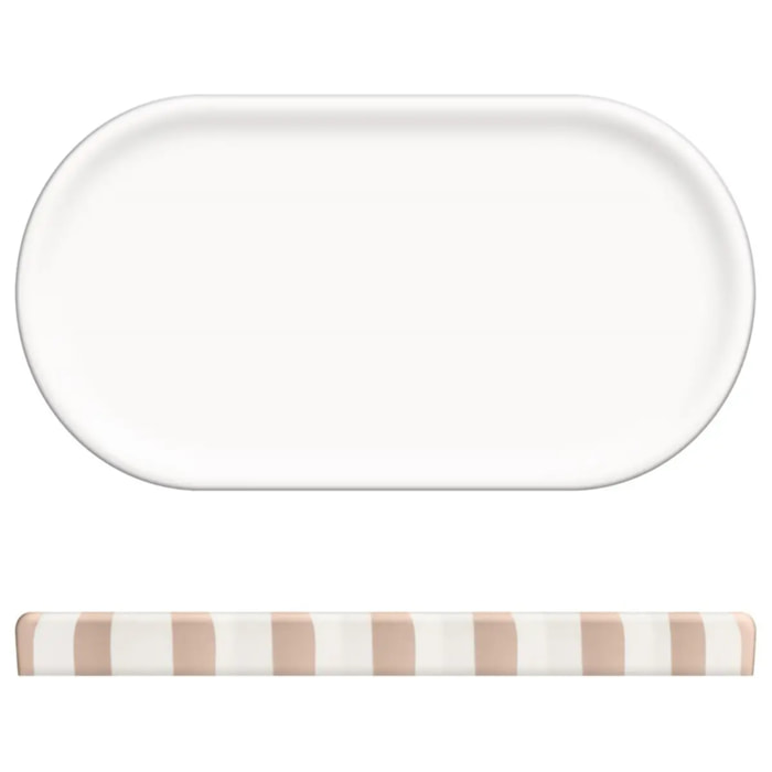 Plateau Strio 24cm rayures rose blé en grès