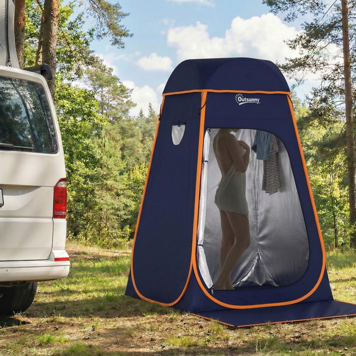 Tente de douche camping pop up toit amovible polyester bleu foncé
