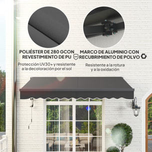 Toldo Eléctrico Retráctil y Manual con Mando a Distancia 3x2,5 m Toldo de Exterior Terraza Enrollable con Manivela Marco de Aluminio y Protección UV30+ para Jardín Puerta Ventana Gris