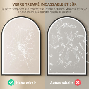 Miroir salle de bain LED design arche 50 x 70 cm anti-buée dimmable tactile réglable verre trempé alu noir