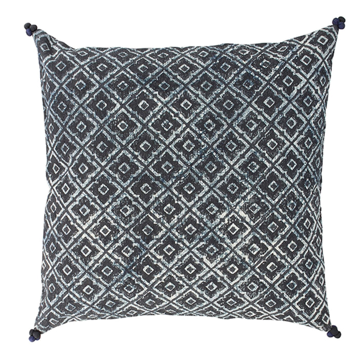 Coussin en coton bleu et noir avec pompons 45cm  WILD