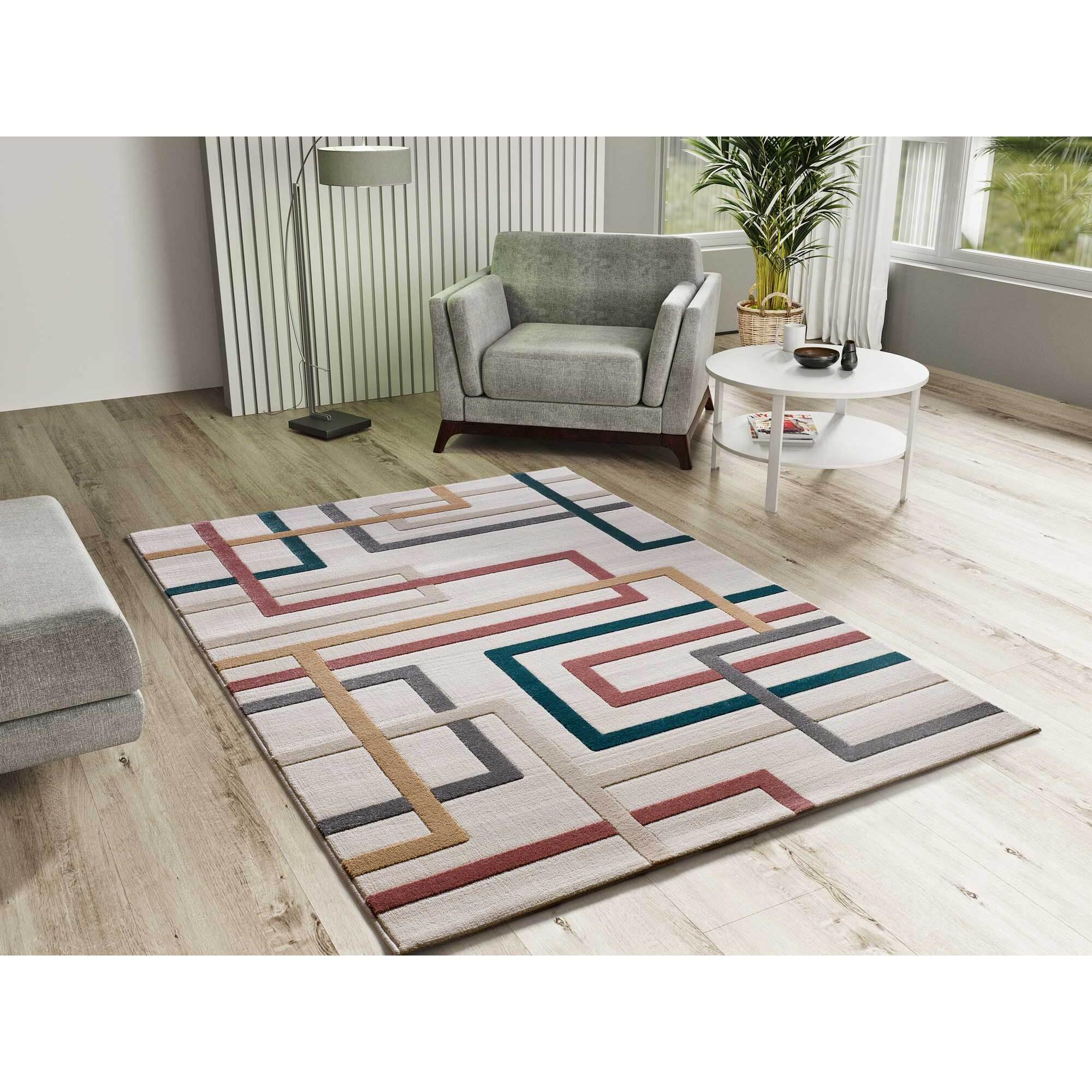 KARISMA Alfombra con formas geométricas en relieve multicolor, varias medidas disponibles.