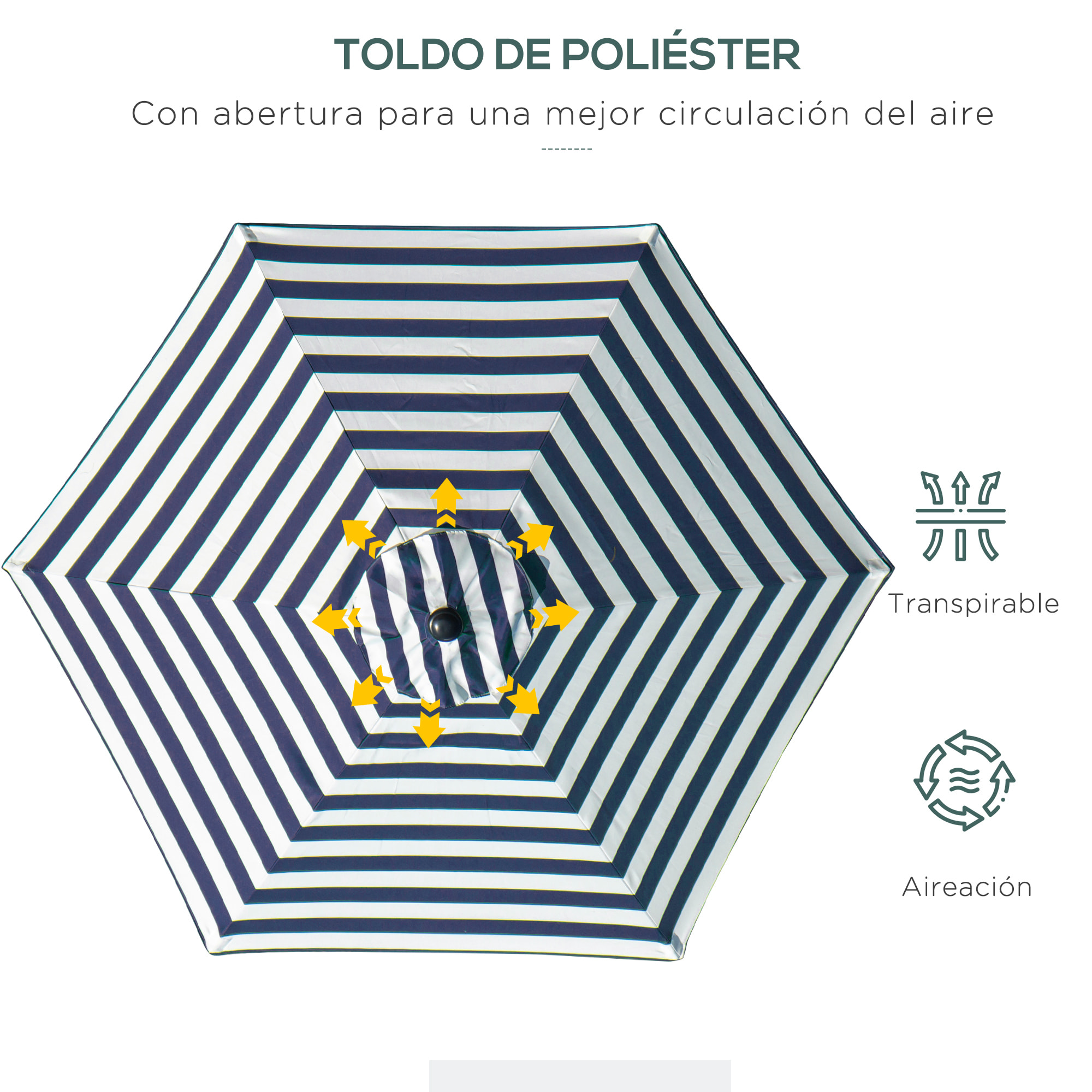 Sombrilla Terraza Exterior, Ø230x216 cm, Sombrilla de Jardín con Ángulo Ajustable y Manivela, Impermeable, Parasol para Patio, Terraza, Azul y Blanco