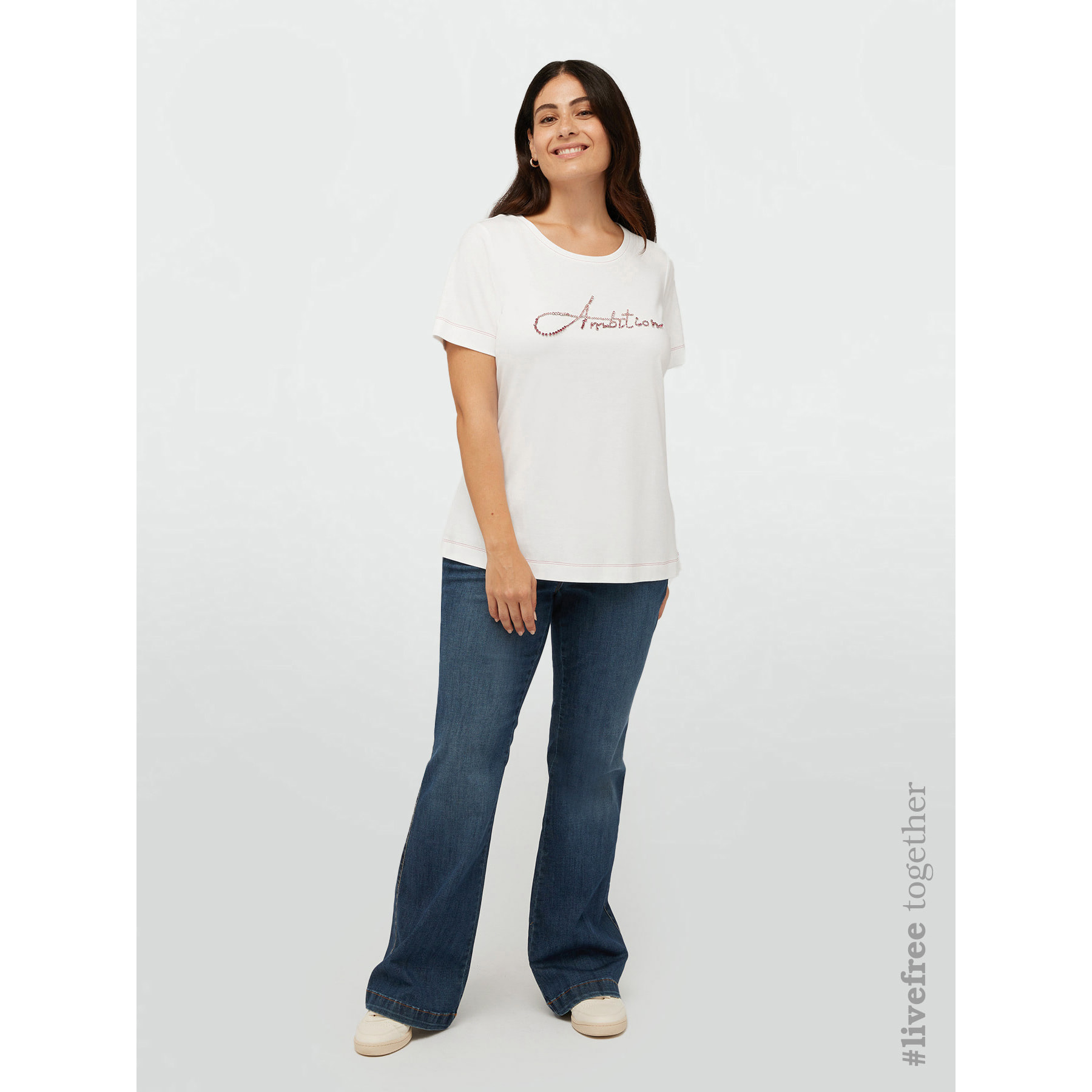 Fiorella Rubino - T-shirt con scritta ricamata in cristalli - Bianco