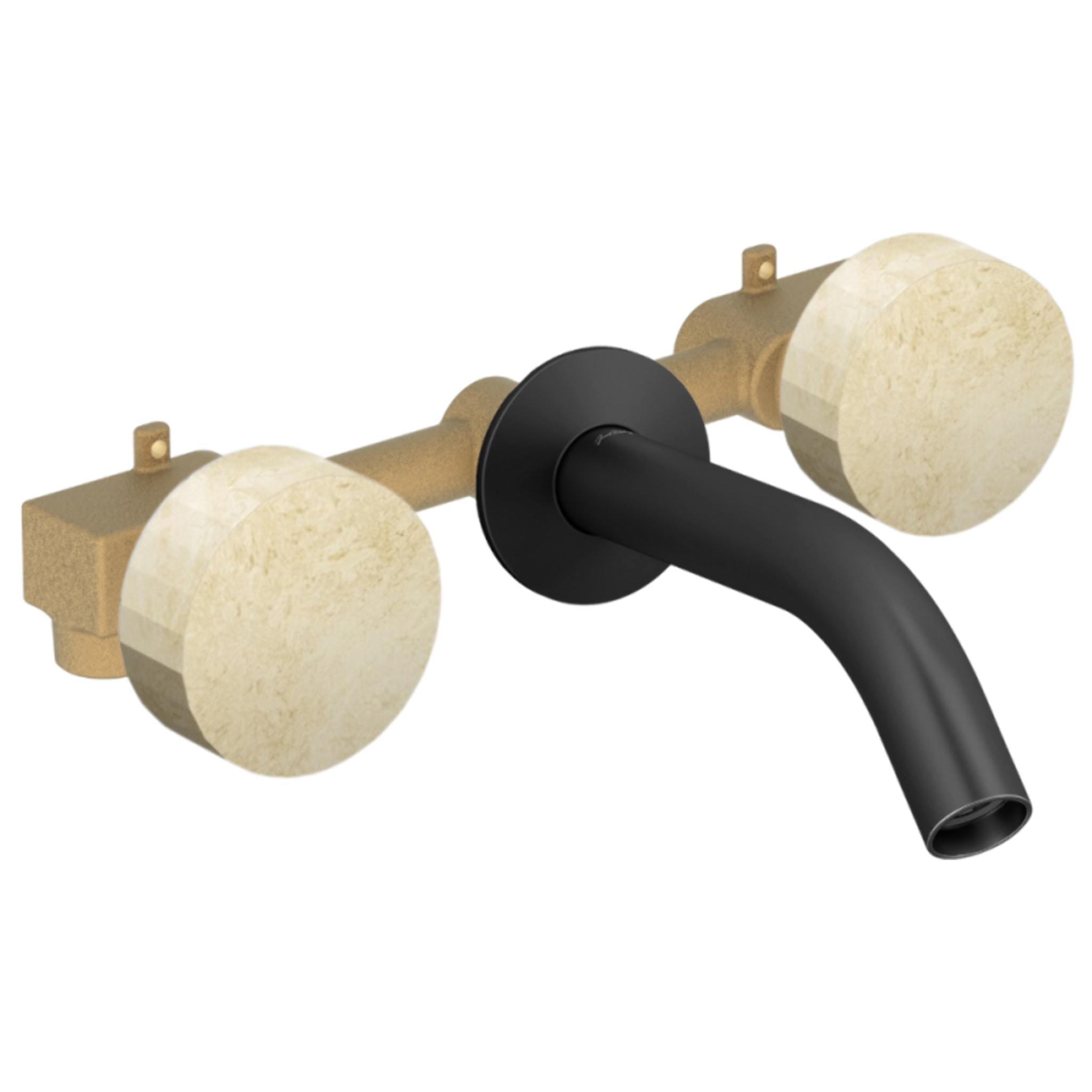 Pack mélangeur lavabo encastré 3 trous Grands Boulevards marbré travertin sable et noir