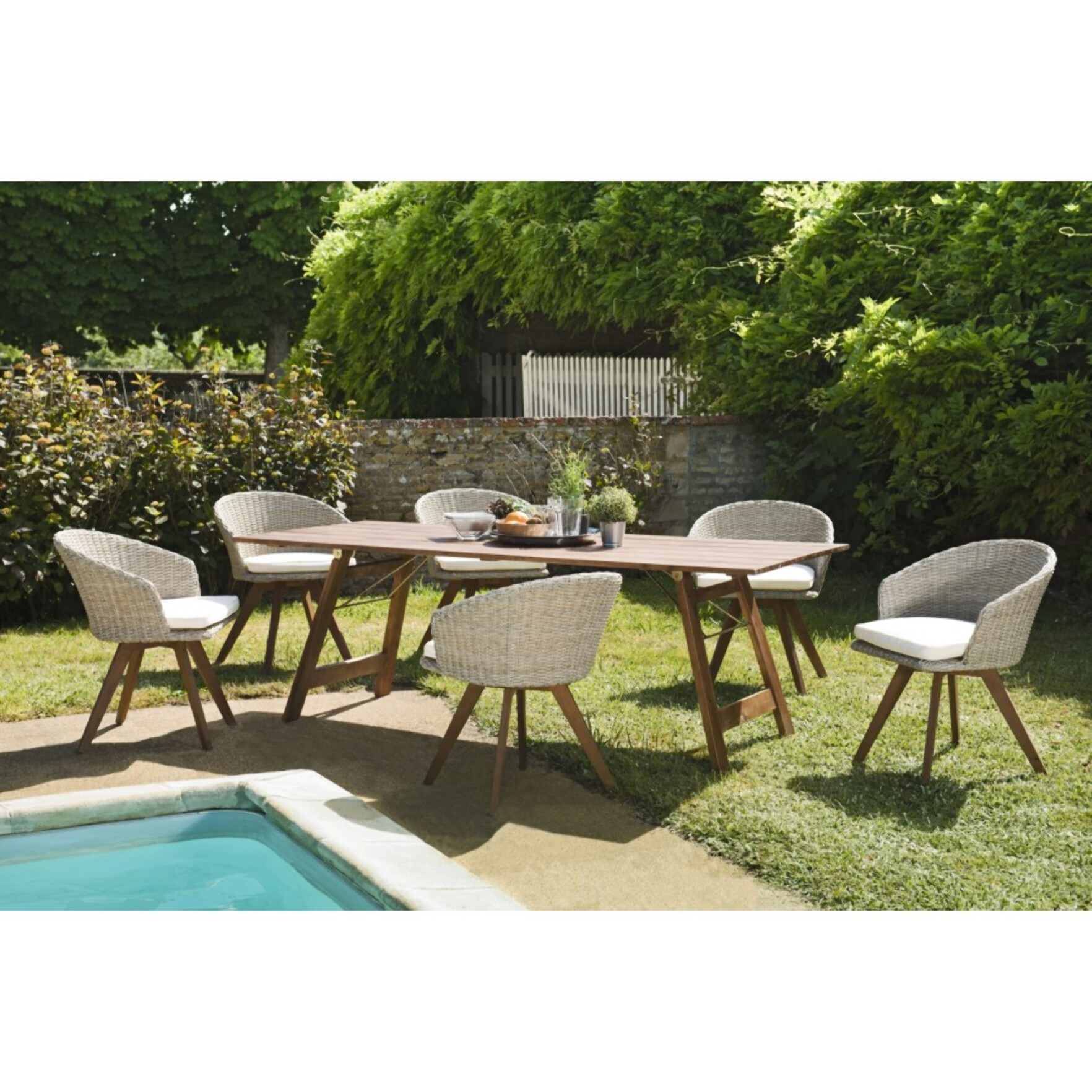 VICK - Ensemble de jardin bois acacia, table rect. + 6 fauteuils