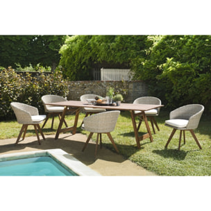 VICK - Ensemble de jardin bois acacia, table rect. + 6 fauteuils