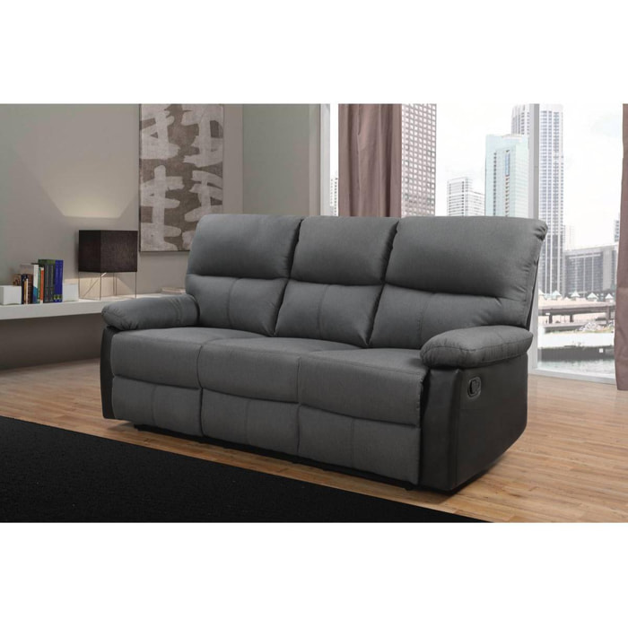 Canapé relax ''Lincoln'' - 197 x 89 x 103 cm - 3 places - Noir / Gris foncé