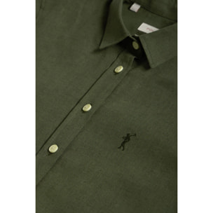 Camicia verde scuro in lino e cotone con particolare ricamato Rigby Go