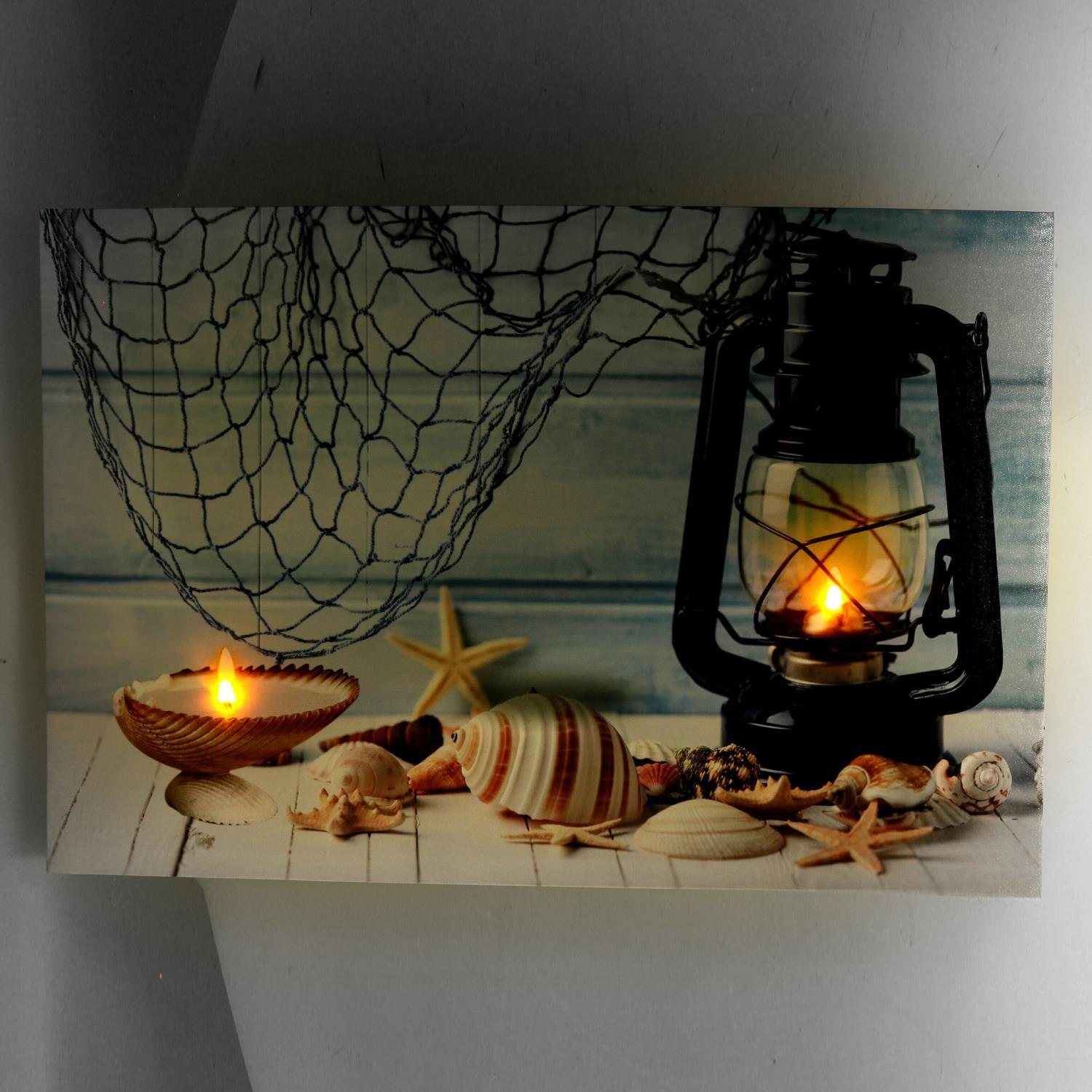 Quadro "mare" con led conchiglie cm60x2,3x40