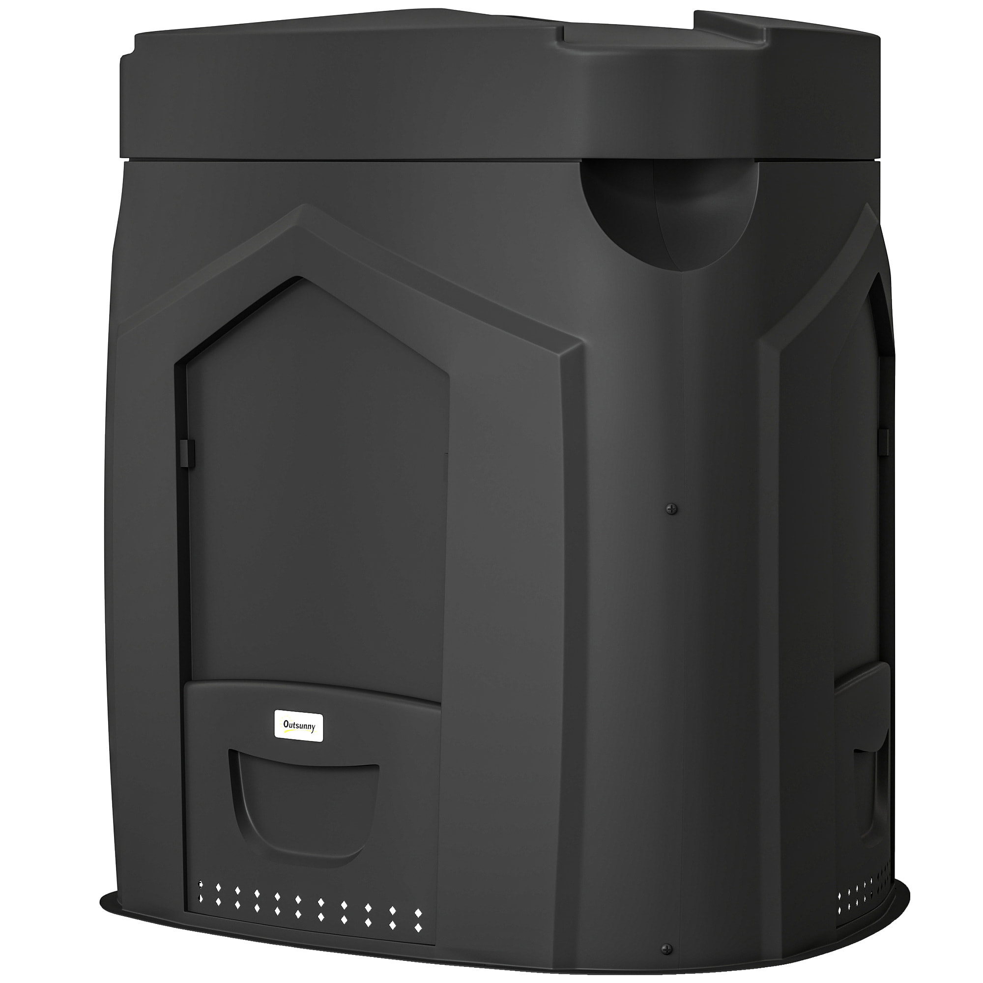 Composteur de jardin triangulaire 3 Portes, 66 Aérations - fond ouvert - polypropylène - 240L - noir