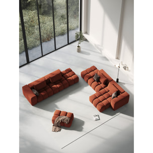 Canapé d'angle droit modulable "Lorella" 4 places en tissu structurel corail