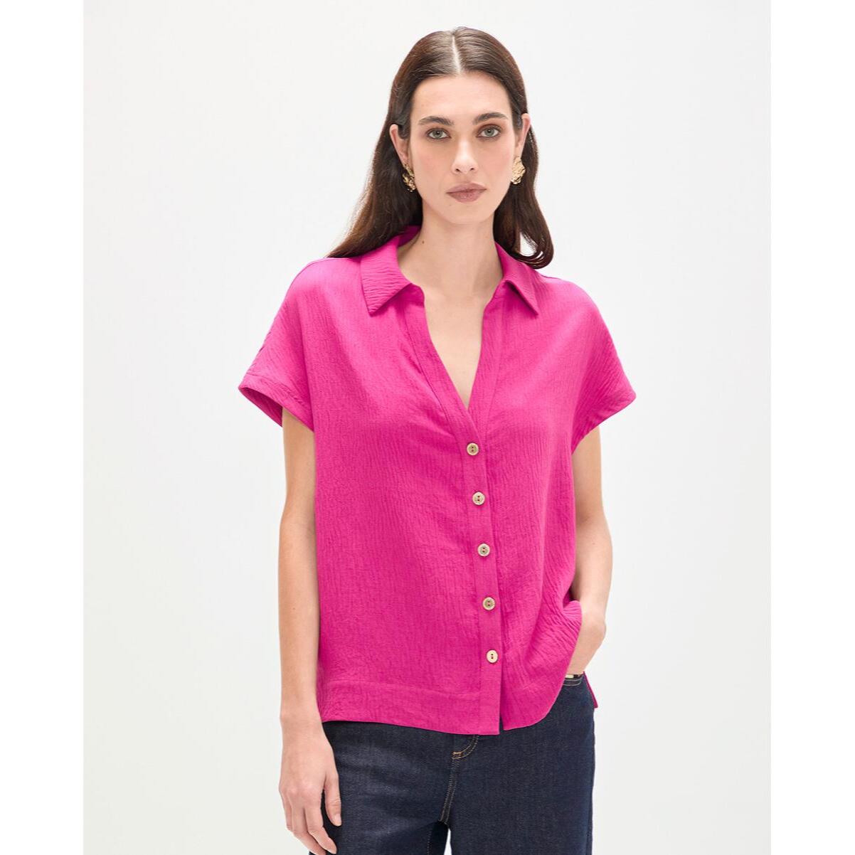 Camicia a maniche corte in tessuto stropicciato