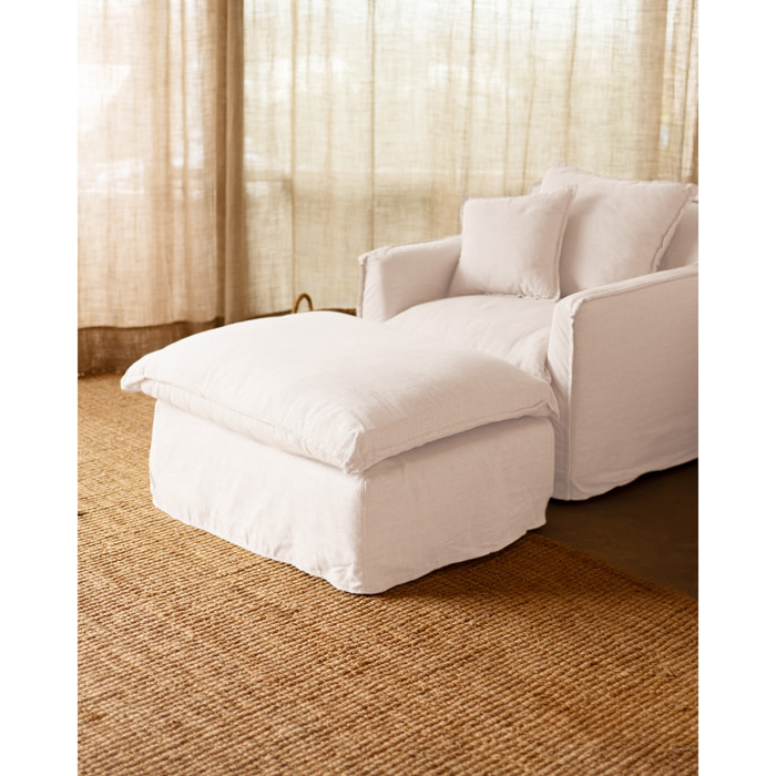 Puf de algodón y lino desenfundable tono blanco de 90x72cm Alto: 47 Largo: 90 Ancho: 72