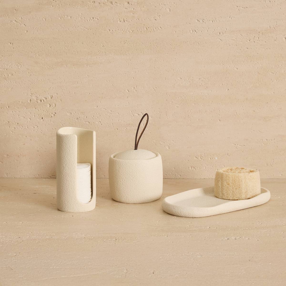 Pot à cotons Oleya beige