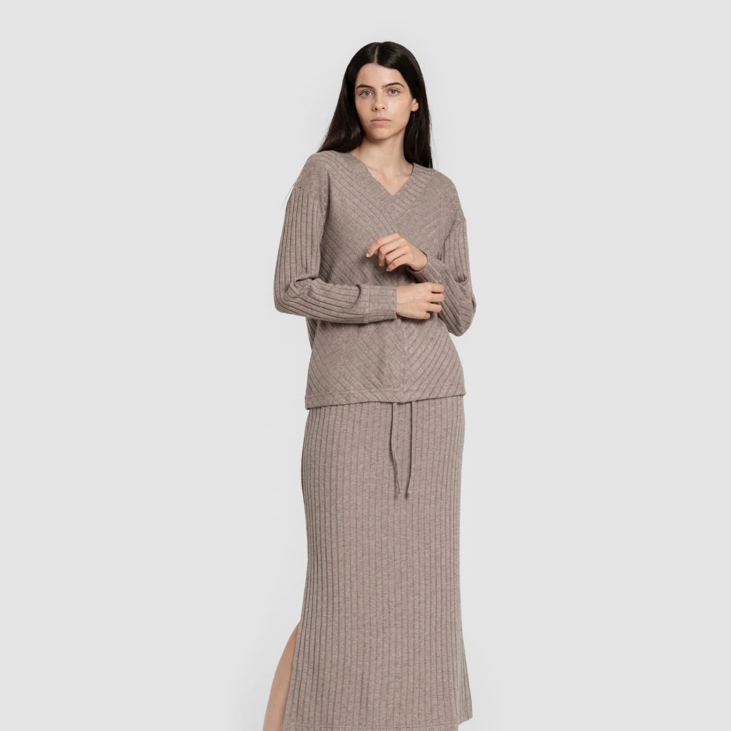 Falda midi polyamide canalé mujer