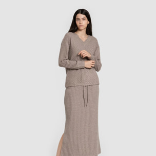 Falda midi polyamide canalé mujer