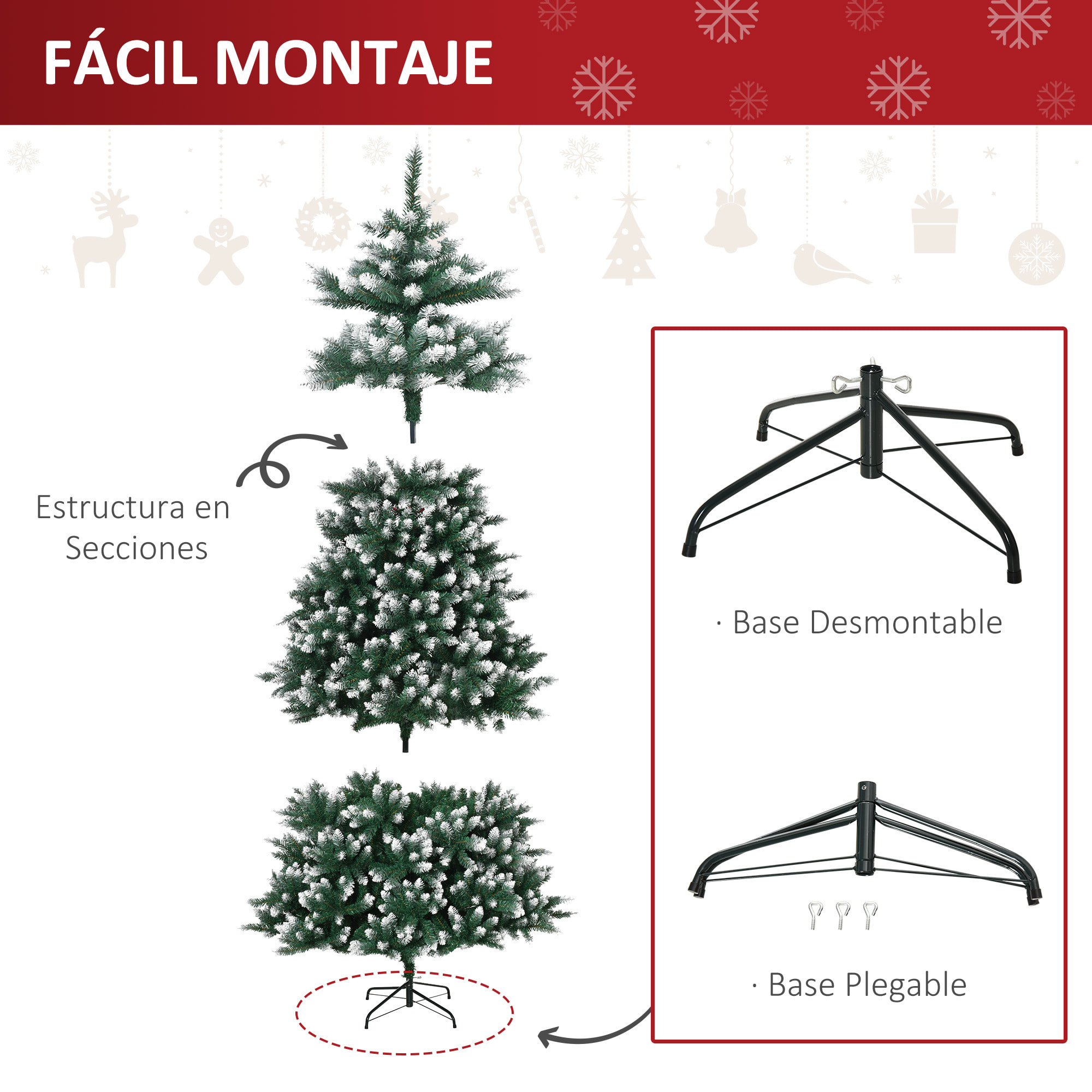 árbol de Navidad Puntas Blancas Artificial con Soporte 210 cm