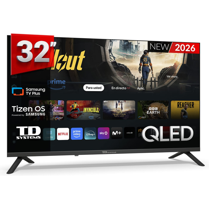 TD Systems - Smart TV 32 pulgadas Qled. Samsung TV Tizen OS 8.0. Sintonizador triple (DVB-T2/C/S2). Televisores con Samsung Smart TV Gaming Hub. Televisión del 2026. Compatible con Prime Video, Netflix, Movistar+, HBO, y más Apps - M32QC22TIZEN