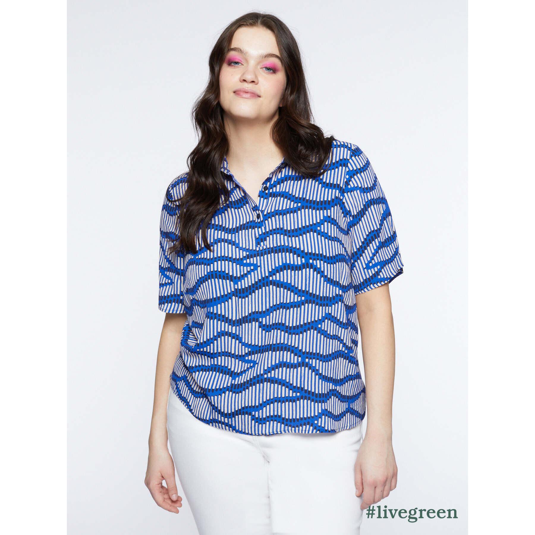 Fiorella Rubino - Blusa con estampado de ondas de viscosa ECOVERO™ - Azul