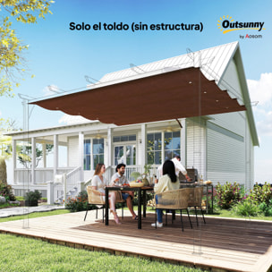 Techo de Pérgola 3x2,5 m, Techo de Repuesto Retráctil para Marco de Pérgola de 3x2 m, UV30+, Toldo de Tela Solo para Cenador Jardín con 8 Orificios de Drenaje, Café