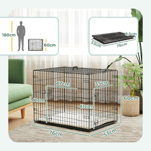 Cage chien pliable - 2 portes verrouillables, plateau amovible, coussin - 76 x 53 x 60 cm - beige noir