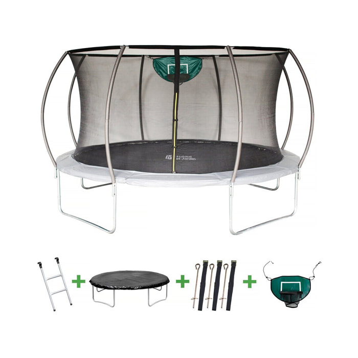 Trampoline avec filet intérieur "jumper" - Ø 4,25 m - Gris