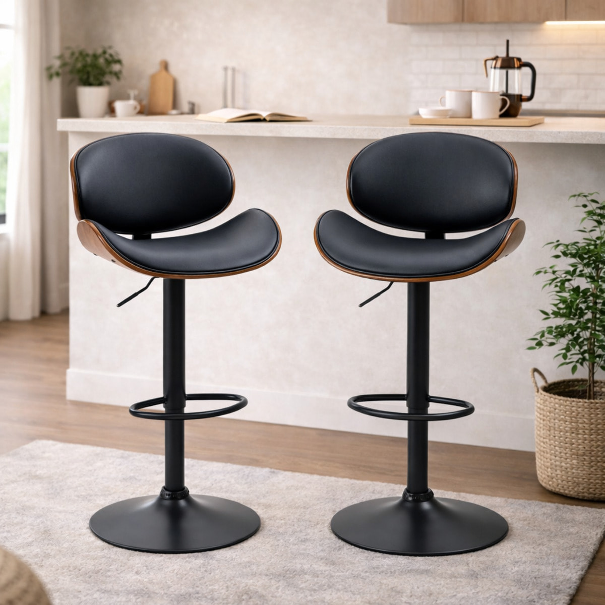 Lot de 2 tabourets de bar – Réglables et pivotants – Dossier et repose-pieds