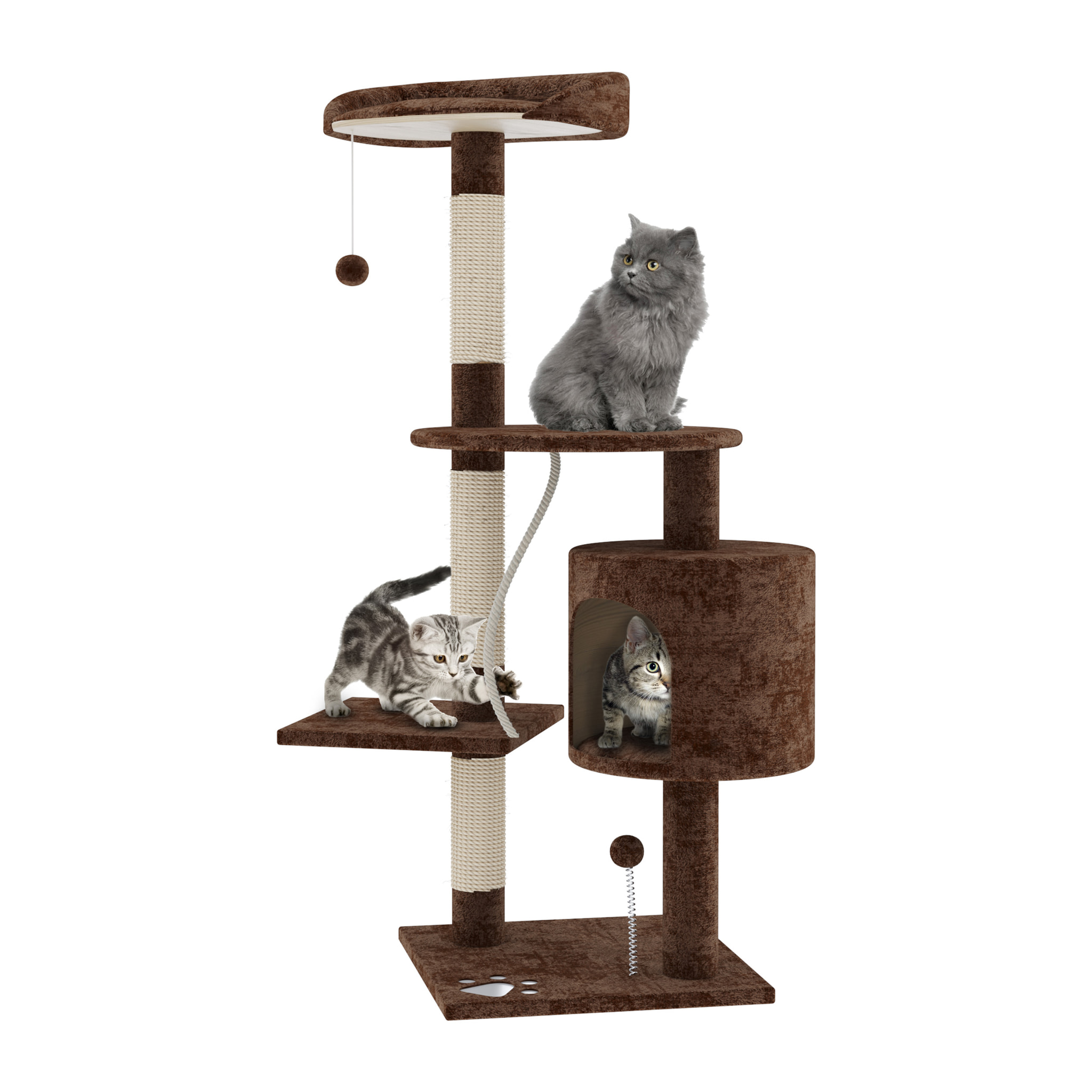 Albero per Gatto con Graffiatoio Cuccia Giocattolo Gatti Parco Giochi Tiragraffi in Sisal Naturale 112 cm Marrone
