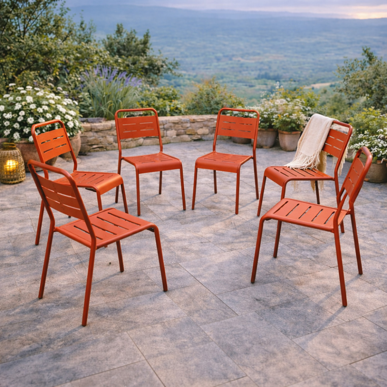 EVORA Lot de 6 chaises de jardin empilables terracotta