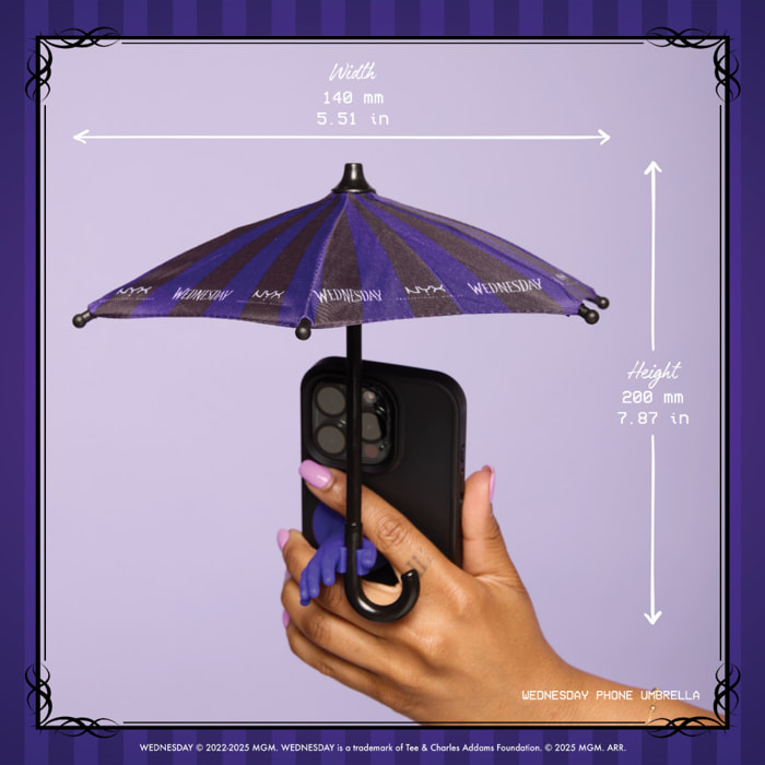NYX Professional Makeup x Wednesday, Mini Parapluie pour Téléphone, Accessoire, Édition Limitée, Compatible avec tous les téléph