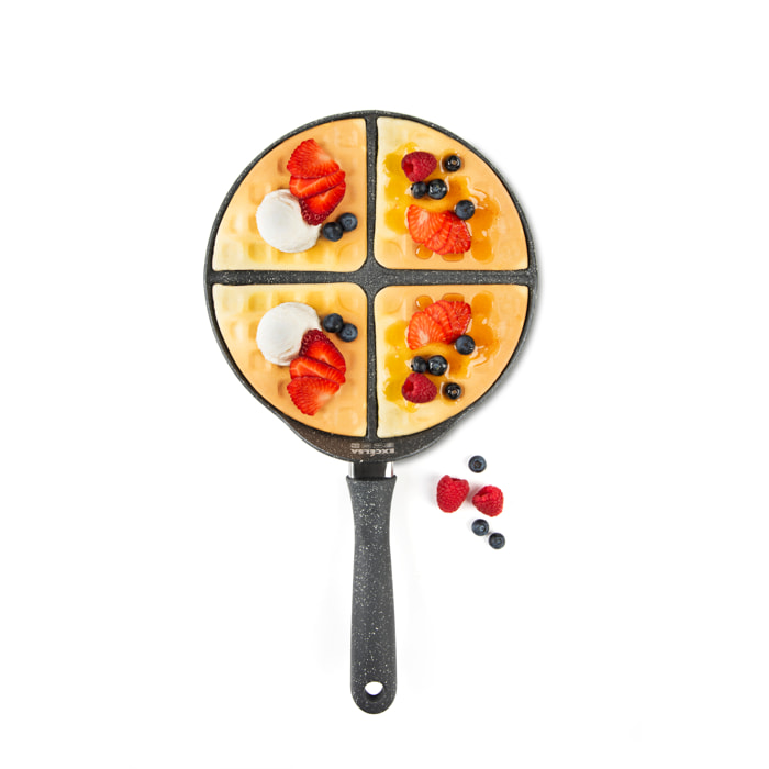 Poêle 4 compartiments pour gaufres Excelsa Disco Cook, aluminium antiadhésif, Ø26 cm, gris foncé, effet pierre