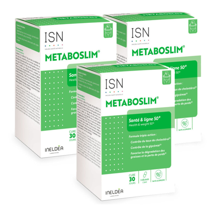 ISN - Metaboslim - Favorise la perte de poids - Extrait synergisé de plantes titré en Polyphénols - Action cliniquement prouvée - Complexe actif breveté Vitamines et Chrome - Lot de 3 Produits