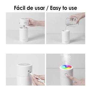 Humidificador de 310 ml con luz led ambiental multicolor. Función esterilización, compatible con hidroalcohol.