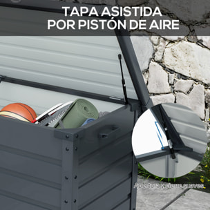 Arcón Exterior Capacidad 295L, Baúl de Almacenaje de Acero Galvanizado con 4 Ruedas, 2 Asas y Tapa con Cerradura, Impermeable, para Jardín, Terraza, Patio, 100x62x65 cm, Gris Oscuro