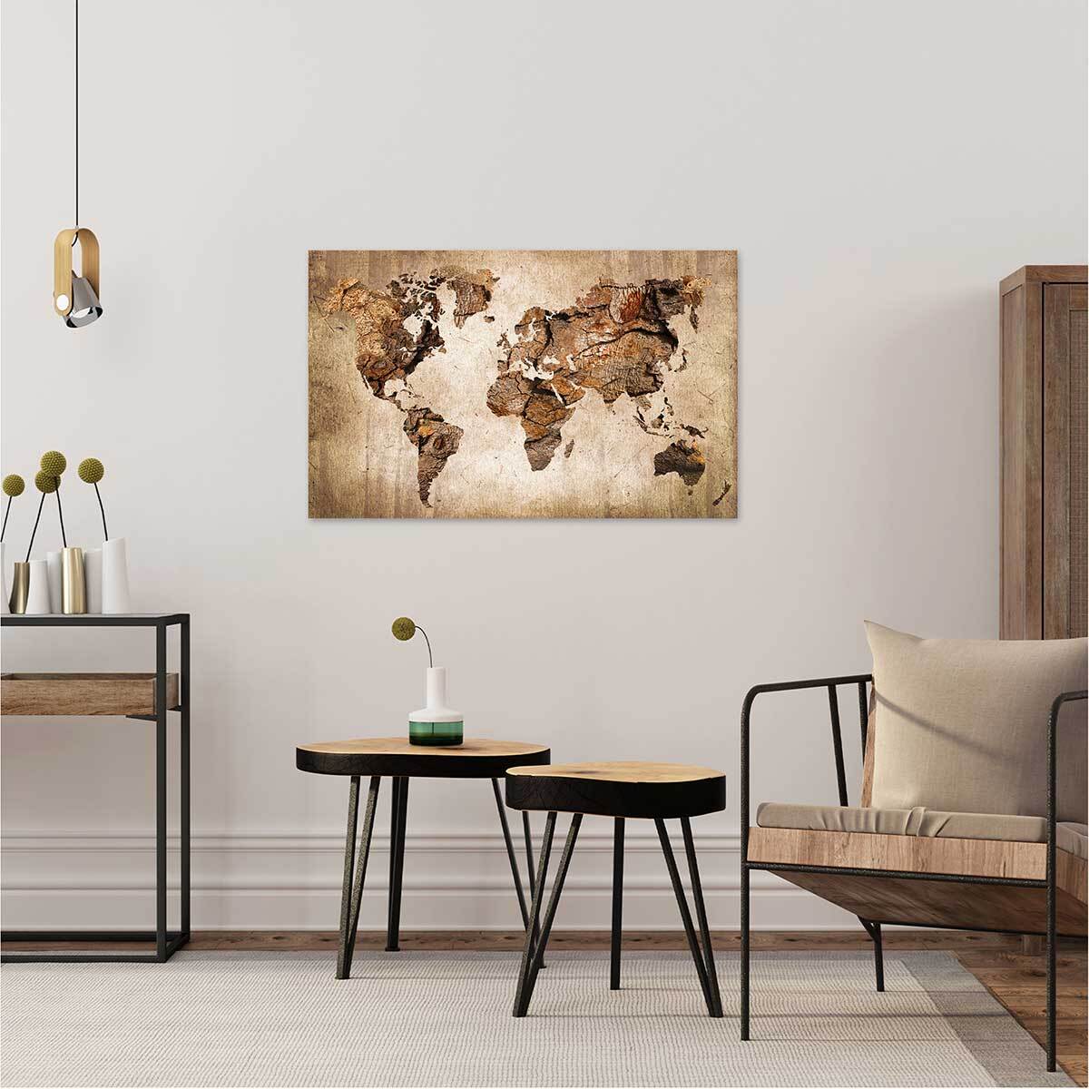 Tableau carte du monde couleur bois - 80x50 cm Toile imprimée