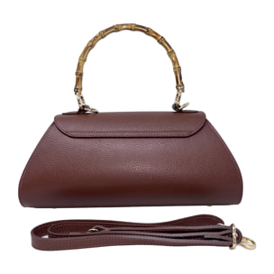 Borsa a Mano Elegante da Donna con Manico in Bambu in Pelle Martellata