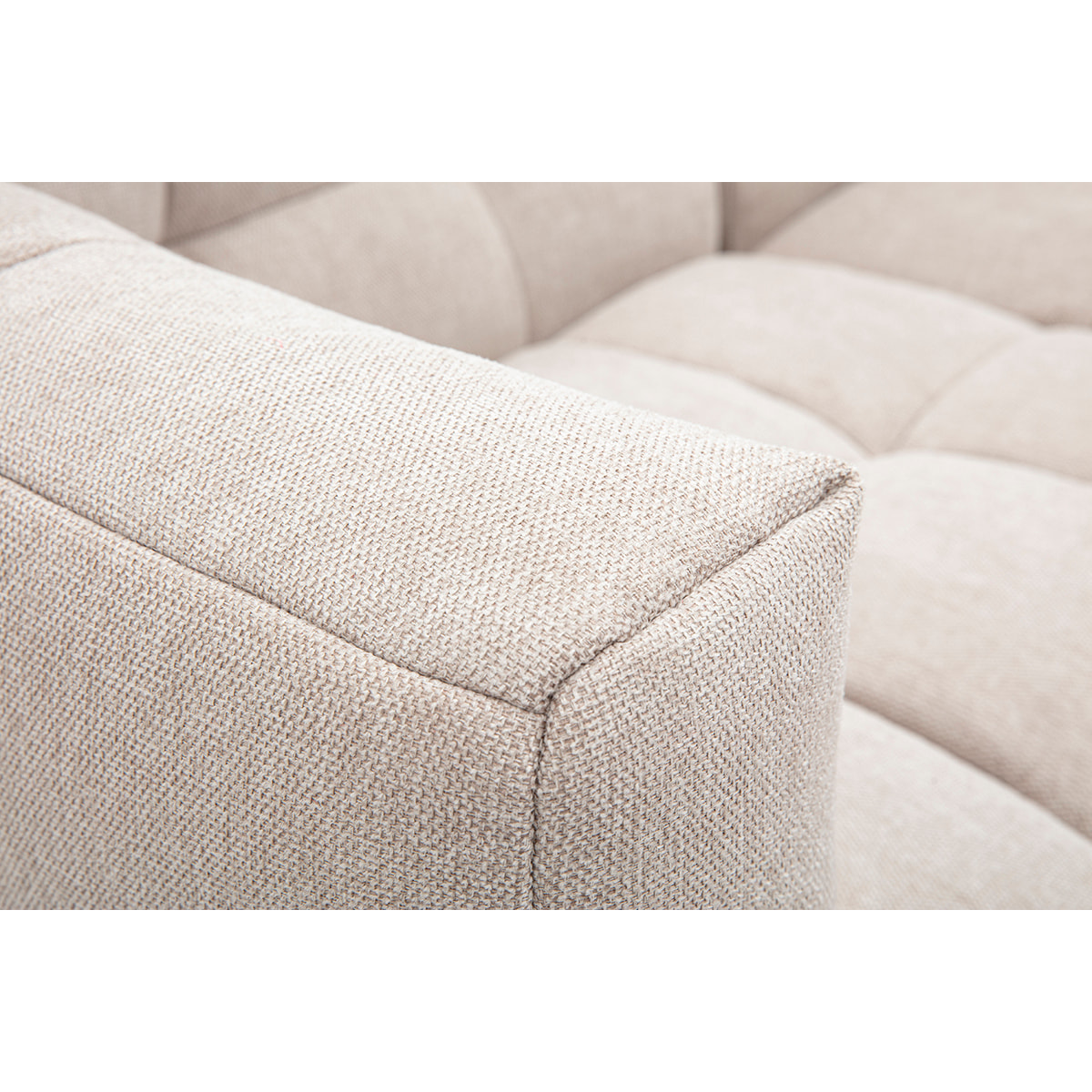 Canapé d'angle gauche design 3 places en tissu effet velours texturé beige CORTO