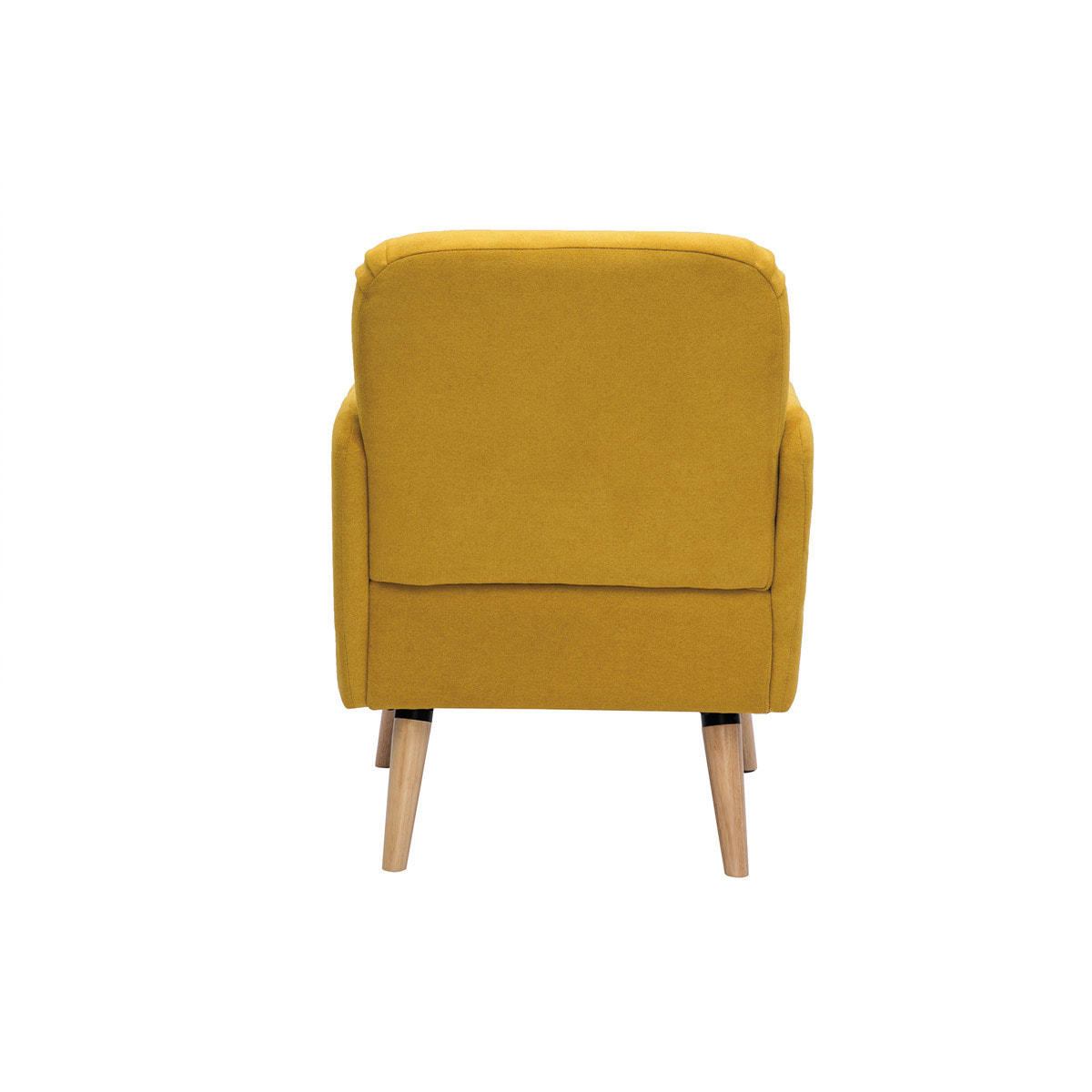 Fauteuil scandinave en tissu effet velours jaune moutarde et bois clair ISKO