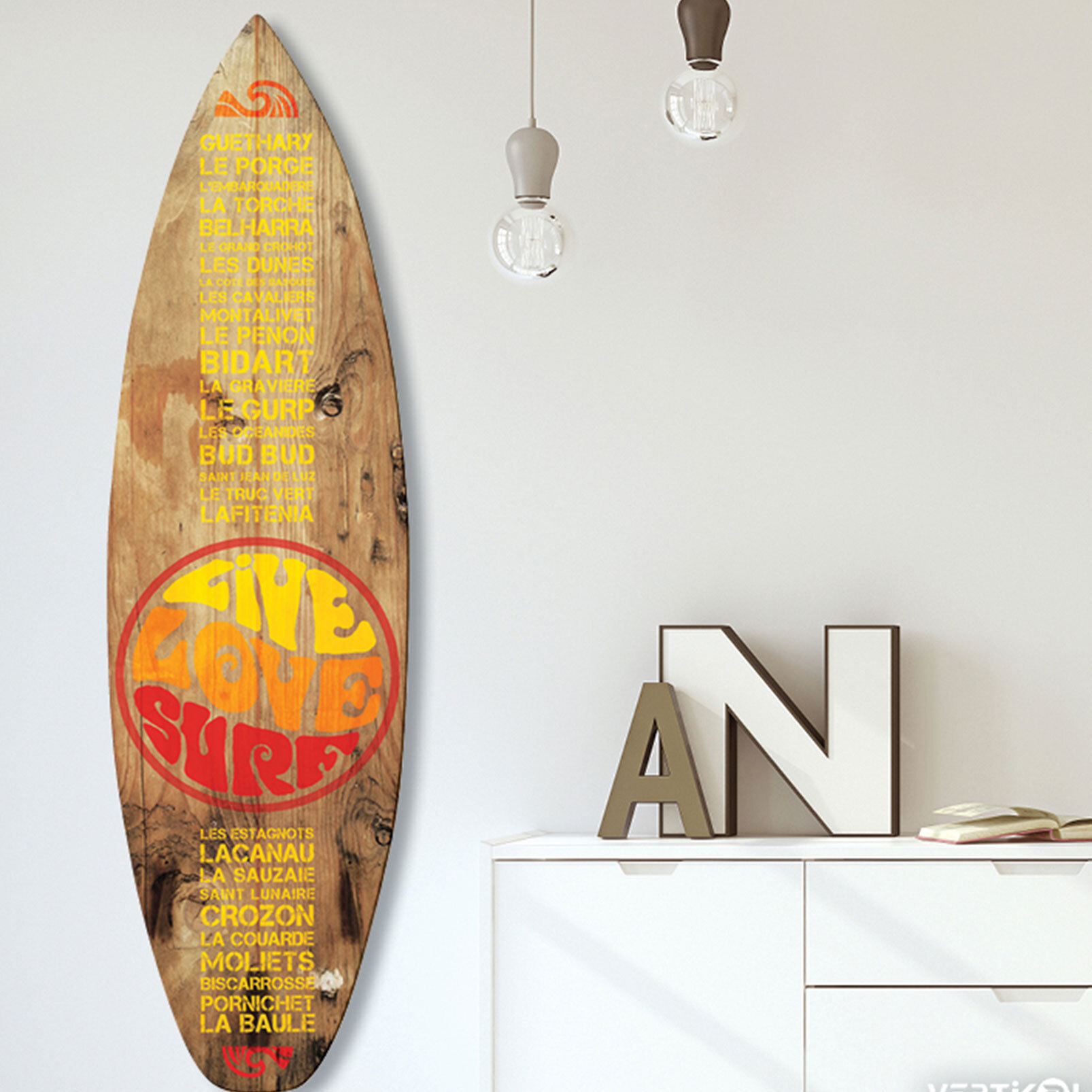 Planche de surf décorative live love surf Tableau alu Dibond